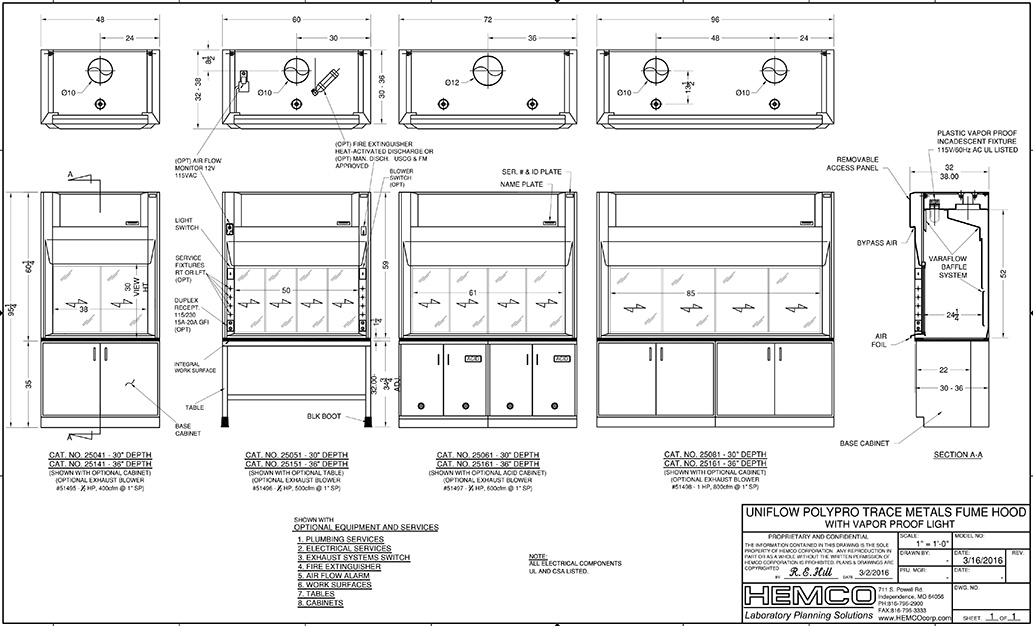 Polypro Trace Metals Fume Hoods Family Drawing